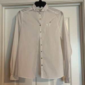 La Martina White Button-Up Shirt with Embroidered Logo size 2